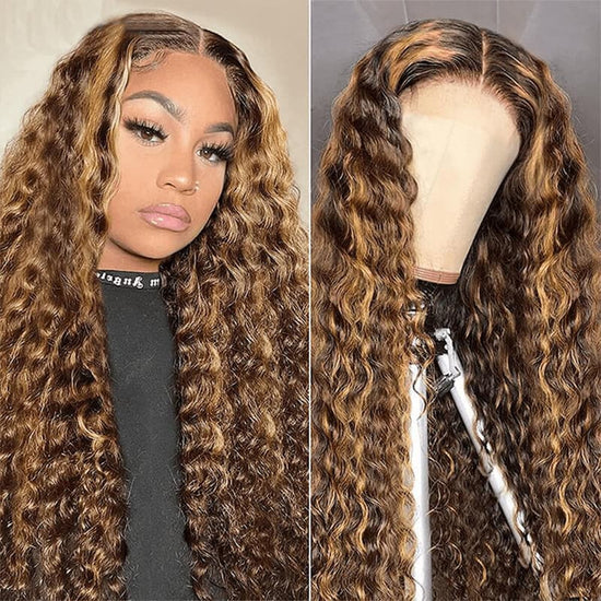 Megalook Highlight 4/27 Honey Blonde Deep Wave Wig 13x4/13X6 Lace Front Wig 180% 210% Density