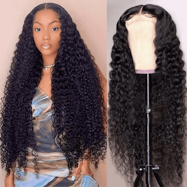 5x5 Crystal HD Lace Frontal Deep Wave Wigs 180% Density Natual Black Wigs