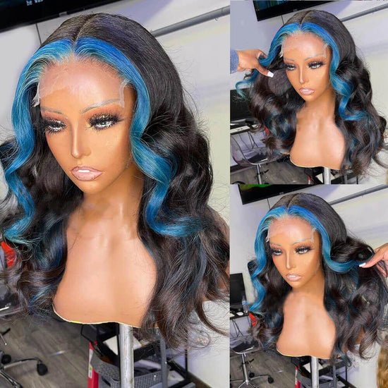 High Quality 210% Density 5x5 13x4 Body Wave Bob Lace Front Wigs Highlight Blue/ Highlight Rose Red Wigs
