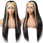 Skunk Stripe Highlight Black and Honey Blonde 613 Color 13x4 Transparent Lace Frontal Long Human Hair Wig