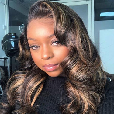 Megalook Highlight Balayage Body Wave 13x4 Lace Frontal Human Hair Wigs