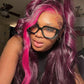 Upgrade 210% Density Purple Money Piece Wig Human Hair 99j Color Hair With Pink Streak Side Part Highlight Wigs
