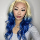 New Arrival Honey Blonde 613 Blue Ombre Colored 13x4 Transparent Lace Front Human Hair Wigs For Women 210% Density