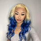 New Arrival Honey Blonde 613 Blue Ombre Colored 13x4 Transparent Lace Front Human Hair Wigs For Women 210% Density