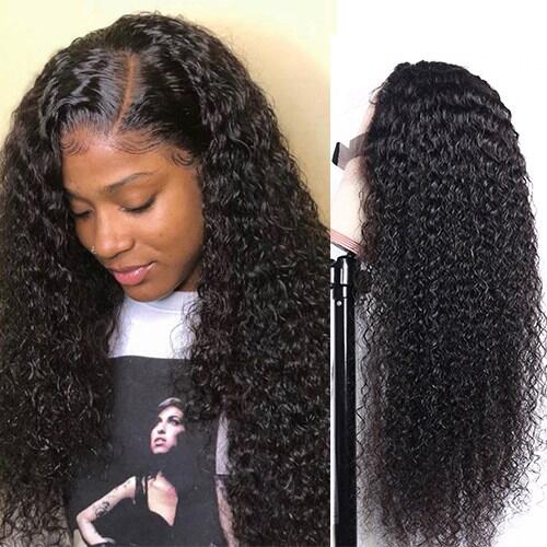 Kinky Curly Lace Closure Wigs 4X4 Lace Closure Human Hair Wig Can Be Dyed
