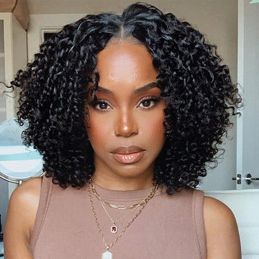 Megalook Kinky Curly Thin Part Wig V Part Human Hair Wigs With Drawstring No Glue For Women No Leave Out