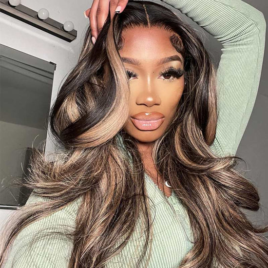 Megalook 13x6 Body Wave Balayage Highlight Hair Transparent Lace Front Human Hair Wigs