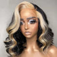 Short Style Wave Bob Blonde Skunk Stripe New Highlight Blonde Color 13X4 Transparent Lace Frontal Wig