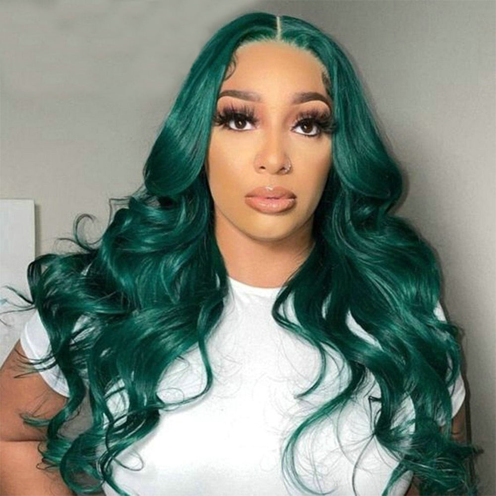 Green human hair lace front wig sale