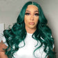 Transparent Lace Front Human Hair Wigs For Women 210% Density Dark Green Lace Frontal Wigs Human Hair Pre Plucked Body Wave Hair Wigs