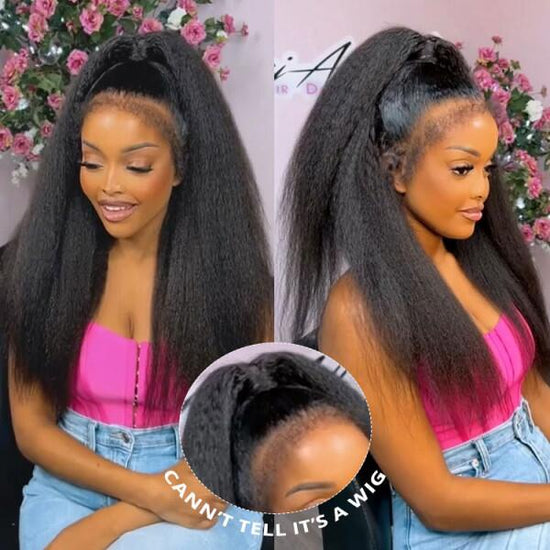 Megalook New Arrival Realistic 4C Kinky Edges 13x4 Lace Front Kinky Straight Wig