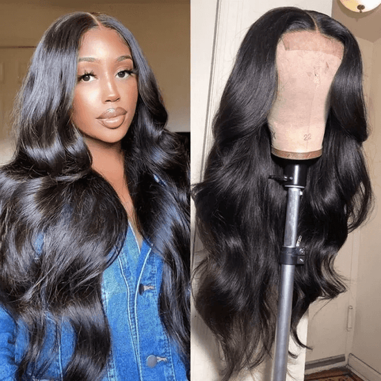 HD Lace 5x5 Lace Frontal Straight Wigs Body Wave Pre Plucked 180% Density Natual Black Wigs