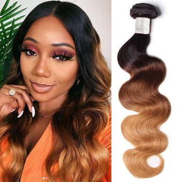 Megalook 12A Body Wave Hair Ombre 1B/4/27 3Bundles With 5x5 Free Part Lace Closure Free Shipping