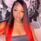 Long 22-28inch New Arrival Ombre Colored 1B Natural Roots Ombre RedColored 13x4 Transparent Lace Front Wigs