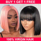 USA 2 Day Express Shipping Buy One Get One Free 4x4 Lace Closure Pink Bob Straight Hair Plus Natural Color Bob Wigs With Bangs