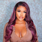 Megalook Transparent 4x4 5x5 13x4 13x6 Lace Front Wig Black Hair With Purple Highlights Straight/Body Wave Human Hair Wigs