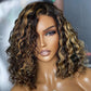 Megalook Highlight Honey Blonde Balayage Curly 13x4/13x6 Lace Front Bob Wig Side Part Glueless Human Hair Wig