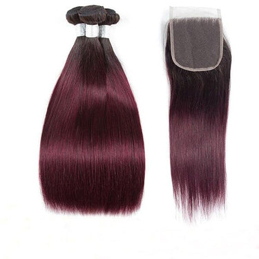 Megalook 1b/99j Brazilian Human Hair Bundles with Free Part Closure Remy Human Hair Weaves Bundles with 5x5 Lace Closure